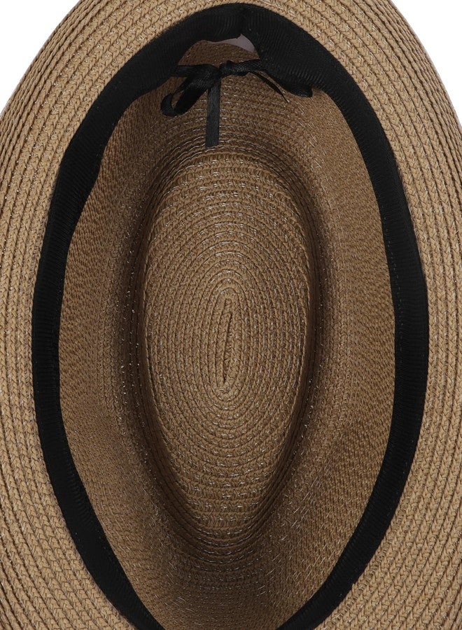 Holiberty Kids Straw Fedora Panama Hat Toddler Short Brim Summer Sun Beach Cap Western Trilby Derby Jazz Hat for Boys Girls 2-8 Yrs Light Coffee - Image 5